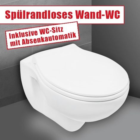 Wand WC spülrandlos Wandtiefspül Klo Tiefspüler Toilette weiß mit Sitz softclose