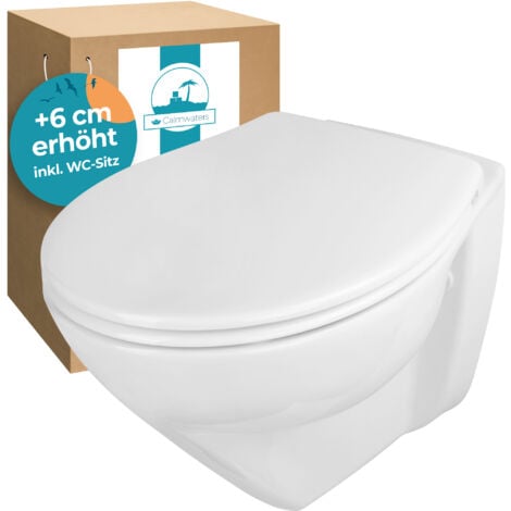 Calmwaters® Erhöhtes Wand-WC spülrandlos Modern Plus mit Toilettendeckel, +  6 cm Erhöhung, inklusive abnehmbarem