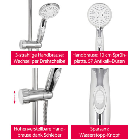 Tenrit Duschstange Romy 60 Cm – Metallbrausestange Mit Handbrausehalter In Silber
