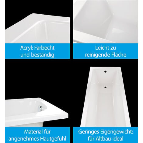 Aquasu Komplettset Acryl Badewanne X Cm Linha Rechteckbadewanne H Henverstellbare