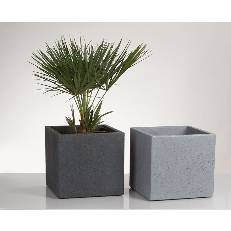 Scheurich C-Cube 40, Pflanzgefäß/Blumentopf/Pflanzkübel, quadratisch,  Farbe: Stony Grey, hergestellt mit recyceltem Kunststoff, 10 Jahre  Garantie, für den Außenbereich