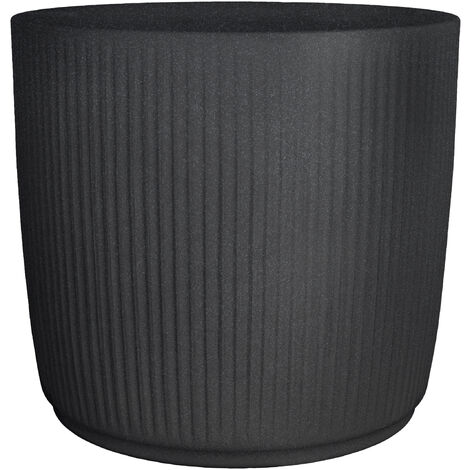 Scheurich Linetto 40, Pflanzgefäß/Blumentopf/Pflanzkübel, rund, aus Kunststoff Farbe: Stony Black, 38,6 cm Durchmesser, 35,3 cm hoch, 35 l Vol.