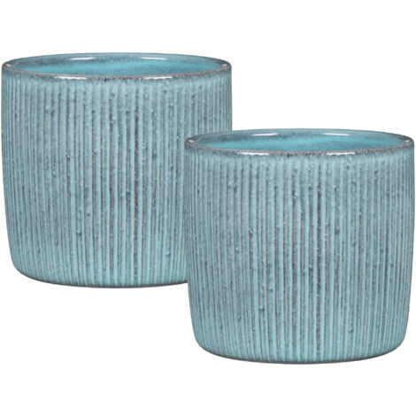 Scheurich Solido Linea, Blumentopf 2er Set aus Keramik,  Farbe: Lagoon, 15 cm Durchmesser, 13,7 cm hoch, 1,9 l Vol.