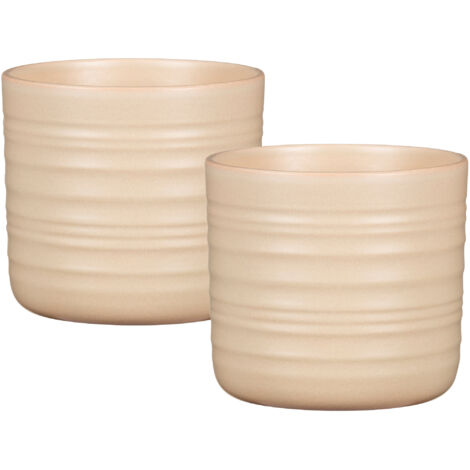 Scheurich Cottage, Blumentopf 2er Set aus Keramik,  Farbe: Dry Reed, 16,6 cm Durchmesser, 15,3 cm hoch, 2,6 l Vol.
