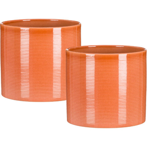 Scheurich Blumentopf 2er Set aus Keramik, Farbe: Papaya, 16 cm Durchmesser, 15 cm hoch, 2,6 l Vol.