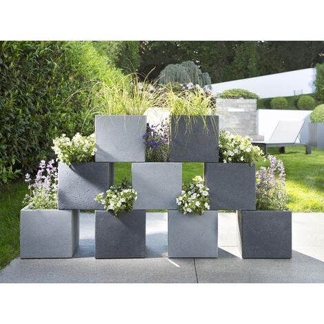 Scheurich C-Cube 40, Pflanzgefäß/Blumentopf/Pflanzkübel, quadratisch,  Farbe: Stony Grey, hergestellt mit recyceltem Kunststoff, 10