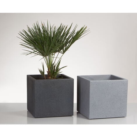10 Scheurich Stony Grey, 40, mit Pflanzgefäß/Blumentopf/Pflanzkübel, Farbe: recyceltem hergestellt quadratisch, C-Cube Kunststoff,