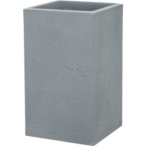 Scheurich C-Cube High hergestellt Stony 48, quadratisch, Grey, Kunststoff, mit recyceltem Hochgefäß/Blumentopf/Pflanzkübel, Farbe