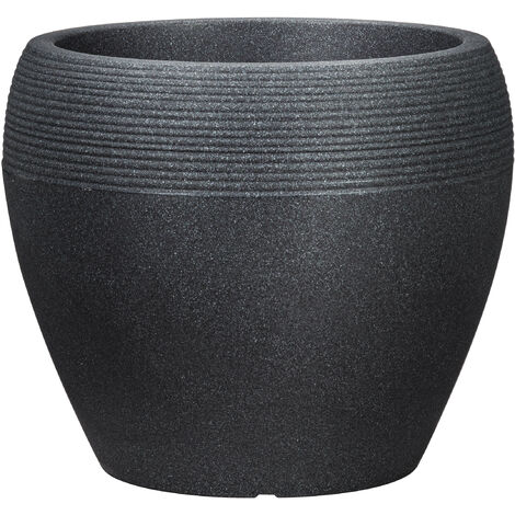 Scheurich Lineo 40, Pflanzgefäß/Blumentopf/Pflanzkübel, rund,  aus Kunststoff Farbe: Schwarz-Granit, 39 cm Durchmesser, 32,7 cm hoch, 28 l Vol.