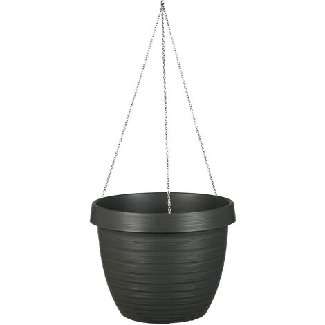 Scheurich Country Star 30, Hängeampel/Hängetopf, rund, aus Kunststoff Farbe: Metallic Grey, 29 cm Durchmesser, 22,4 cm hoch, 8,5 l Vol.