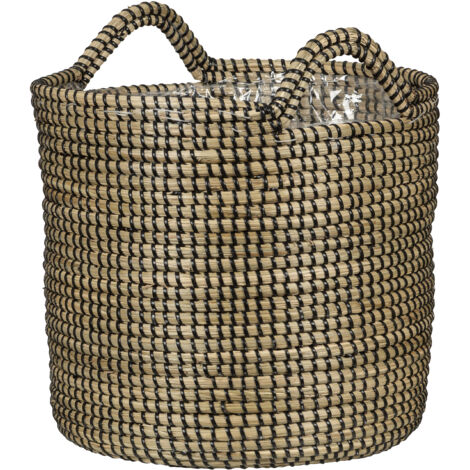Scheurich Seagrass 36, Korbgefäß/Korb-Pflanzgefäß/Korbtopf mit Griffen aus Seagrass Farbe: Black, 36 cm Durchmesser, 34 cm hoch, 38,6 l Vol.