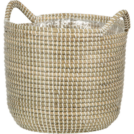 Scheurich Seagrass 26, Korbgefäß/Korb-Pflanzgefäß/Korbtopf mit Griffen aus Seagrass Farbe: White, 26 cm Durchmesser, 23,5 cm hoch, 13,1 l Vol.