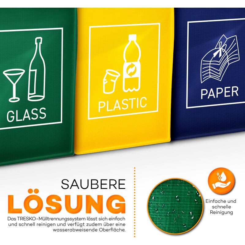 Norggo Pack de 3 Sacs Tri Sélectif–Poubelle de Tri pour Déchets et  Recyclage de Grande Capacité 40L– pour Papier, Plastique et Verre–Sacs  Écologiques : : Cuisine et Maison