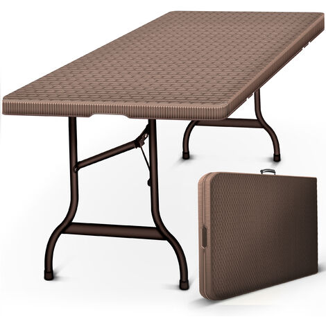 Tillvex – Table de jardin pliante effet rotin 180x75 cm – Pour 6 personnes – Résistante aux intempéries – Pliage rapide avec poignée de transport
