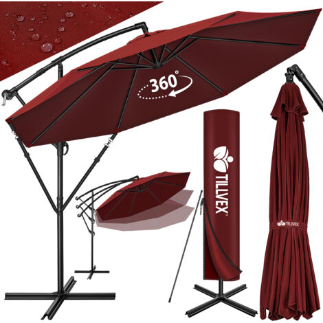 tillvex Parasol déporté Rouge hexagonale 350 cm avec manivelle Pare-soleil avec pied Protection UV en aluminium pour le jardin Parasol à manivelle pour le marché déperlant (1/5)