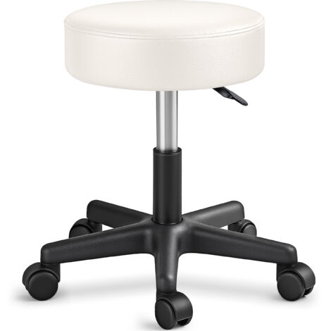 Tresko – Tabouret de travail beige à roulettes – Siège pivotant 360° – Rembourrage épais 10 cm – Réglable 47 à 60 cm – Charge max 150 kg (1/5)