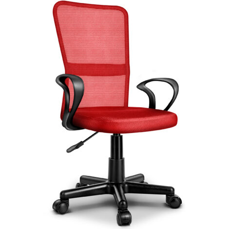 TRESKO Chaise de bureau rouge chaise de bureau pivotante, avec accoudoirs et roulettes en plastique à roulement doux, réglable en hauteur en continu, siège rembourré, ajustement ergonomique