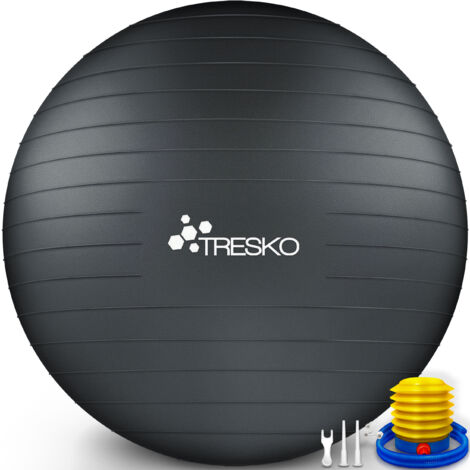 TRESKO Ballon Fitness Yoga Balle d’Exercice Antidérapant Balle Gymnastique avec Pompe 300 kg  avec pompe à air  Noir  55cm