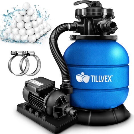 tillvex Système de Filtre à Sable 10 m³/h – 5 Fonctions de Filtration  Filtre de Piscine avec indicateur de pression  Filtre à sable pour les bassins aquatiques et les piscines