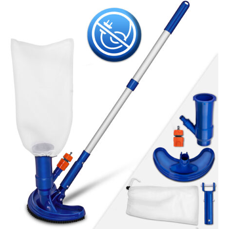 tillvex Kit d'aspirateur de piscine Aspirateur de piscine avec brosse d'aspiration, manche télescopique, sac de ramassage, raccord pour tuyau d'arrosage, aspirateur Aspirateur de sol Venturi, brosse
