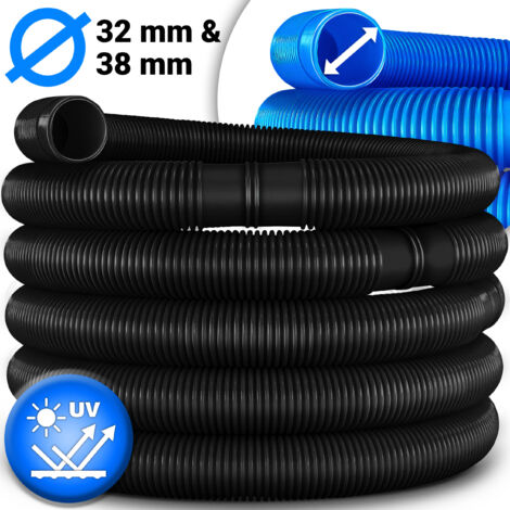 tillvex Tuyau de piscine Noir  Flexible avec manchons pour bassin  Tuyau solaire pour piscines et bassins  Tuyau d'aspiration  Tuyau pour pompe  Tuyau d'arrosage flexible  Noir
