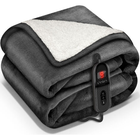 sinnlein Couverture chauffante avec arrêt automatique, 160 x 120 cm, anthracite  Couverture chauffante avec 9 réglages de température  Couverture lavable pour lit et canapé  Couverture chauffante avec