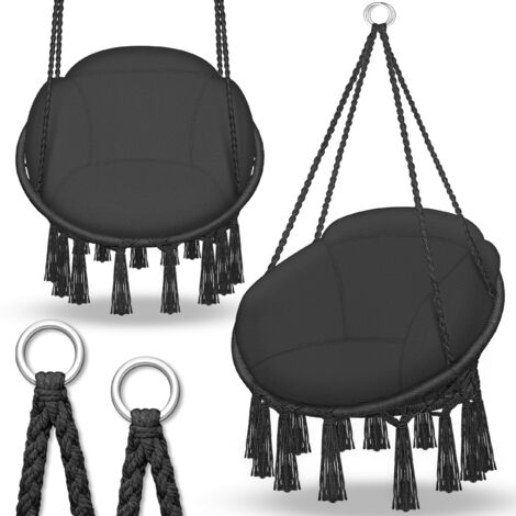 tillvex Fauteuil suspendu noir avec grand coussin (200 kg) Fauteuil suspendu intérieur et extérieur Panier suspendu résistant aux intempéries Panier à bascule (1/5)