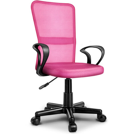 TRESKO Chaise de bureau rose, chaise pivotante avec accoudoirs et roulettes en plastique à roulement doux, réglable en hauteur en continu, siège rembourré, coupe ergonomique (1/5)