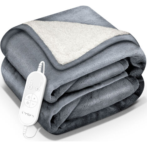 sinnlein Couverture chauffante avec arrêt automatique, 180 x 130 cm, gris clair  Couverture chauffante avec 9 réglages de température  Couverture lavable pour lit et canapé  Couverture chauffante avec