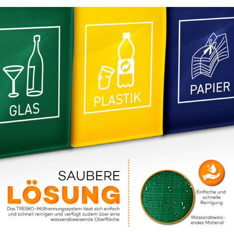 BORDEAG 3 Sacs De Tri Sélectif 45L - Poubelle Tri Selectif 3 Compartiments Pour Papier, Plastique, Verre - Système De Recyclage Durable Et Pratique
