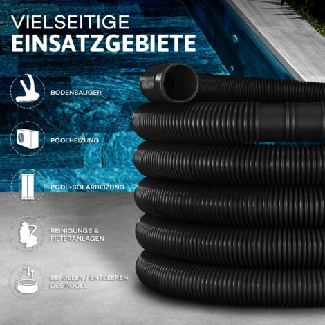 Monzana Tuyau De Piscine 6m 38mm Noir Flexible Avec Manchons - Robuste Pour Pompe Filtration