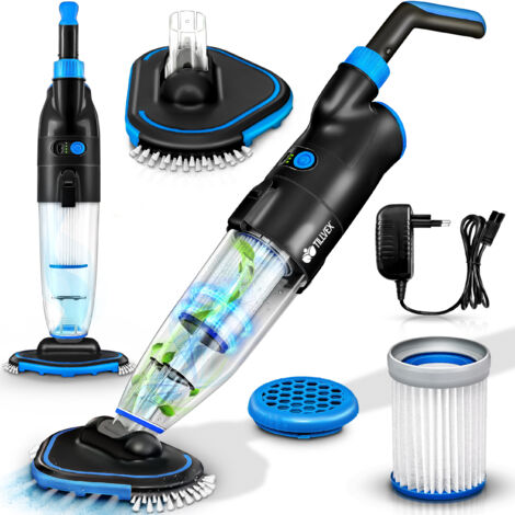 tillvex Aspirateur de piscine sans fil - jusqu'à 25 m³  Aspirateur de piscine électrique  Robot de piscine avec filtre et système à 2 vitesses  Kit de nettoyage à main sans fil