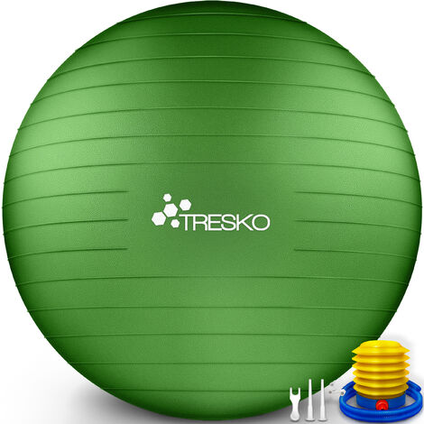 TRESKO Ballon Fitness Yoga Balle d’Exercice Antidérapant Balle Gymnastique  avec Pompe 300 kg avec pompe à air Verte 55cm
