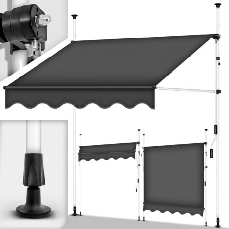 Tillvex – Store banne manuel gris 350cm – Rétractable avec manivelle – Montage sans percement – Protection UV pour balcon et terrasse