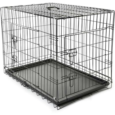 Tresko – Cage de transport pour chien 91 x 58 x 64 cm – Pliable avec 2 portes – Métal avec bac en plastique imperméable – Transport facile