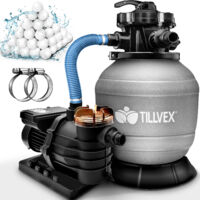 Tillvex – Filtre à sable 13200L/h – Vanne 7 voies avec manomètre – Débit élevé, capacité 30 kg de sable – Compatible avec balles filtrantes