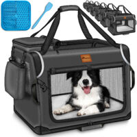 Tresko – Cage pliable pour chien XXL 92 x 63 x 63 cm – Tissu Oxford 600D indéchirable – 4 réflecteurs de sécurité – Avec tapis à lécher et spatule