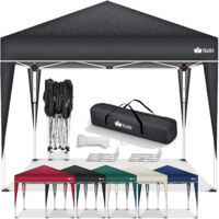 Tillvex – Tonnelle de jardin 3 x 3 m pliable – Acier laqué – Toit déperlant 210D – Protection UV 50+ – Sac de transport inclus