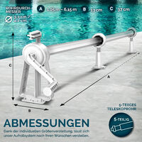 tillvex Dérouleur pour piscine 1,05 - 6,15 m | Système d'enroulage pour bâche solaire | Dispositif d'enroulement pour les bâches de protection et couvertures de piscine | Avec pattes de fixation