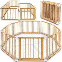 Barrière de sécurité pliable pour parc bébé 7,2m – 8 pièces – Bois de pin non-traité – Forme personnalisable – Normes de sécurité DIN EN – Kiduku