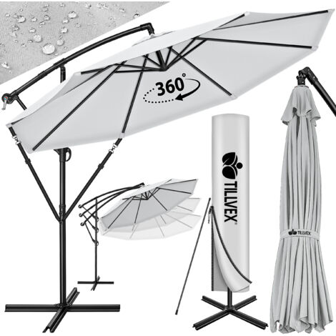 tillvex Parasol Gris Ø 300 cm Parasol Cantilever Parasol de Jardín Parasol de Mercado Parasol de Balcón con Manivela Aluminio Inclinable (1/5)