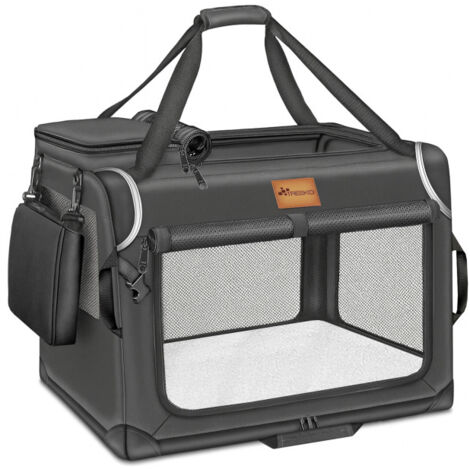 TRESKO Transportín plegable para perros, antracita (XL 83 x 58 x 58 cm), incluye alfombrilla para lamer, espátula y reflectores Transportín para perros y gatos Transportín para perros pequeños y gra