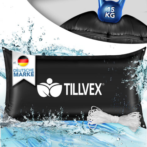 tillvex Cojín de piscina invierno XXL 200x400cm negro  Cojín de aire con kit de reparación  Cojín de invierno con válvula de seguridad  Cojín de piscina con doble costura