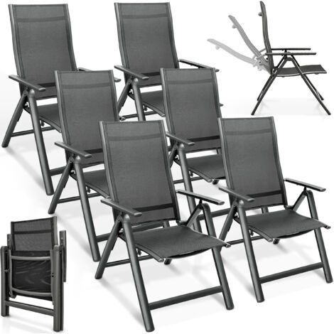 tillvex Silla de jardín premium, 6 piezas, antracita, plegable, de aluminio  Silla con respaldo alto y reposabrazos  Silla plegable ajustable  Sillón plegable para balcón, jardín y terraza