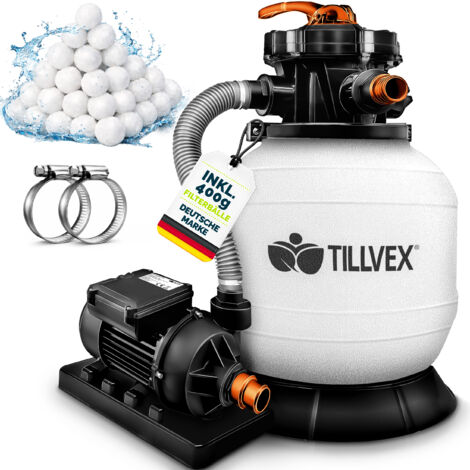 tillvex Depuradora de Agua para Piscina 10 m³/h - 5 Funciones de Filtrado - Bomba de Filtro de Arena con Válvula