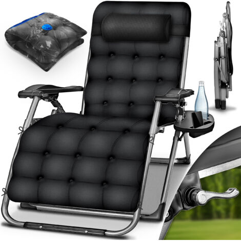 tillvex Tumbona plegable negra de hasta 200 kg Tumbona resistente a la intemperie para balcón, jardín y terraza Tumbona ajustable para exterior con cojín grueso Tumbona relajante con almohada cervi