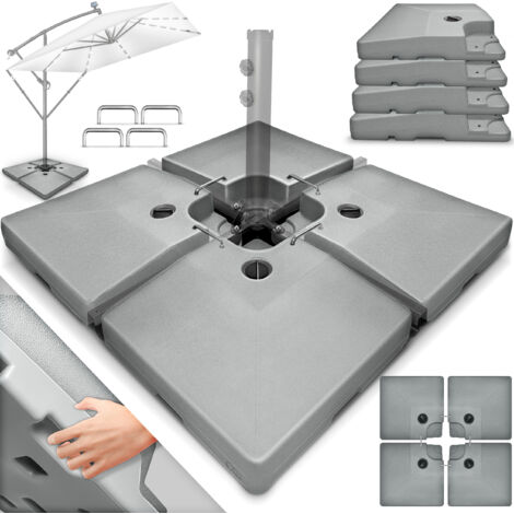 tillvex Base de sombrilla gris de 90 litros / 120 kg - 4 piezas para sombrillas voladizas, incluye conectores metálicos  El peso de la sombrilla se puede llenar con agua o arena  Base de sombrilla vol