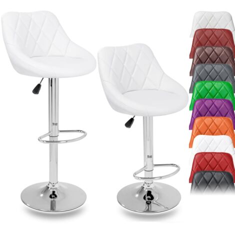 TRESKO Juego de 2 taburetes de bar, blancos, giratorios 360°, altura del asiento regulable 60-80 cm