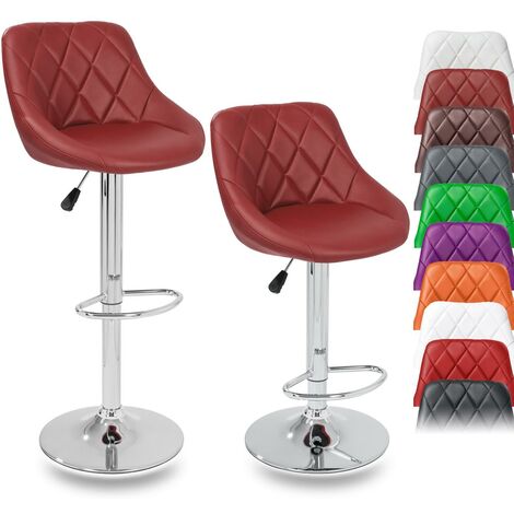 TRESKO 2 x Taburetes de bar, disponible en 11 diferentes colores, con tapizado confortable, acabado de cromo, giratorio en 360°, regulable en altura de 60,0 - 80,0 cm, con reposapiés (Burdeos)