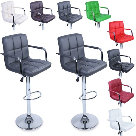 TRESKO® 2 x Taburetes de bar, disponible en 8 diferentes colores, con tapizado confortable, acabado de cromo, giratorio en 360°, regulable en altura de 62,0 – 82,5 cm, con reposapiés (Gris)